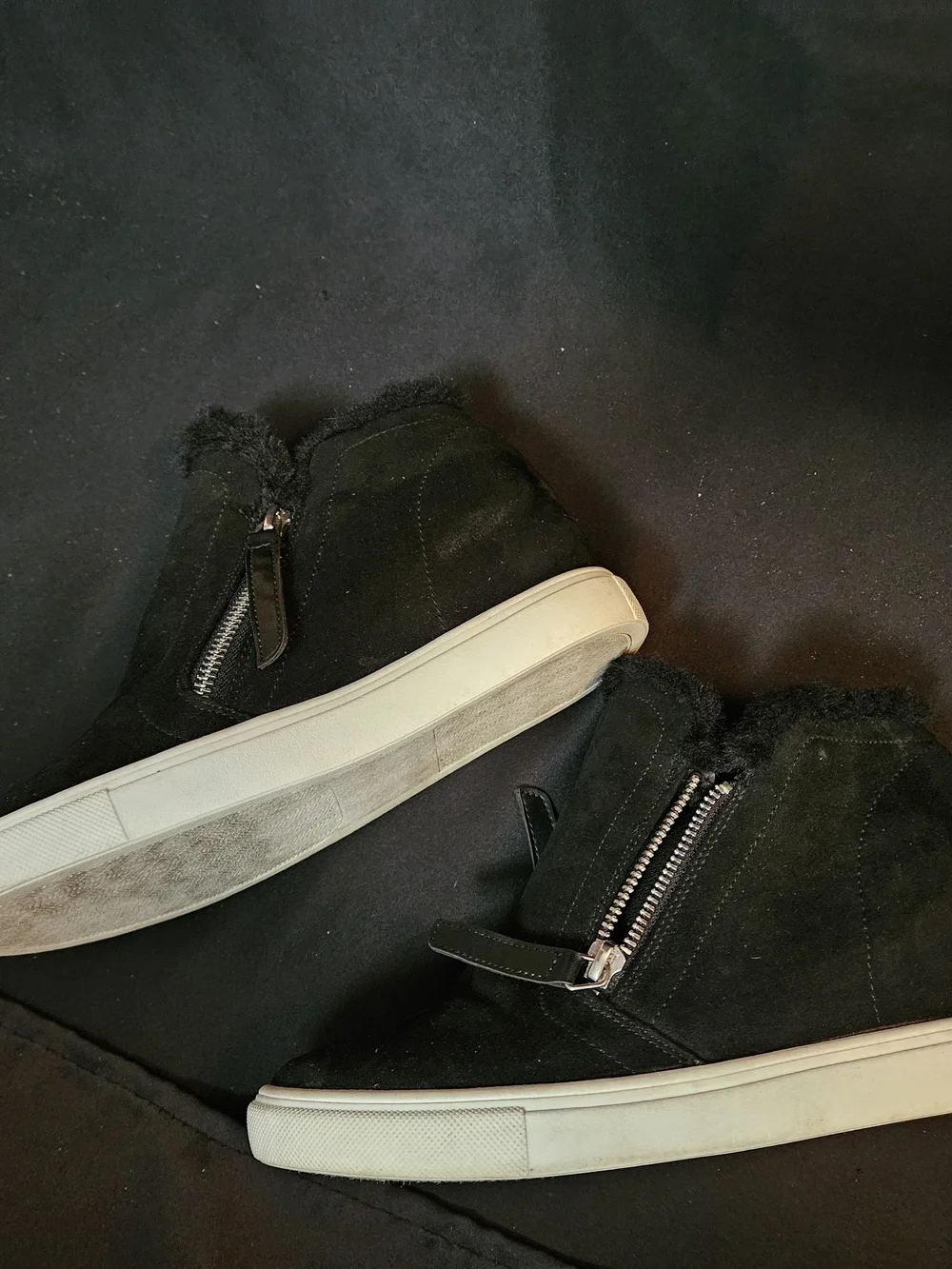 Madden Girl Black Faux Fur Zip-Top Slip-On Sneakers